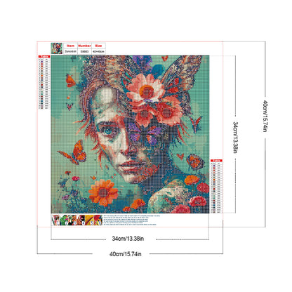 Diamond Painting - Full Round - Flowers And Girl (40*40CM)