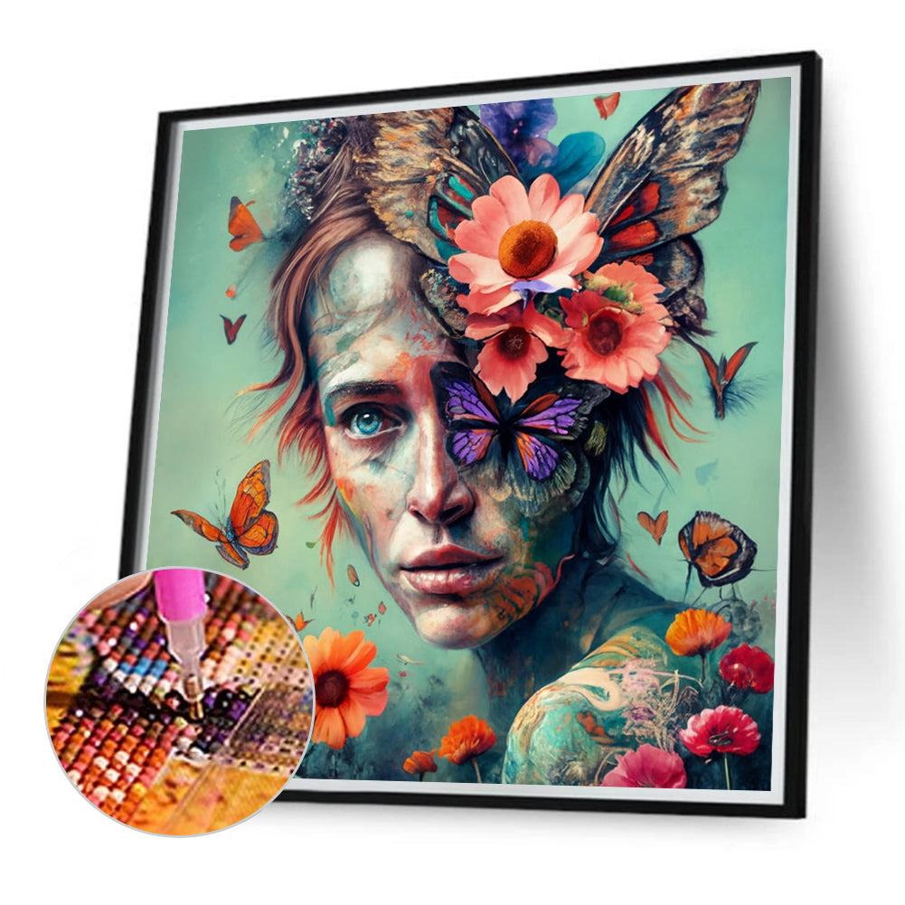 Diamond Painting - Full Round - Flowers And Girl (40*40CM)