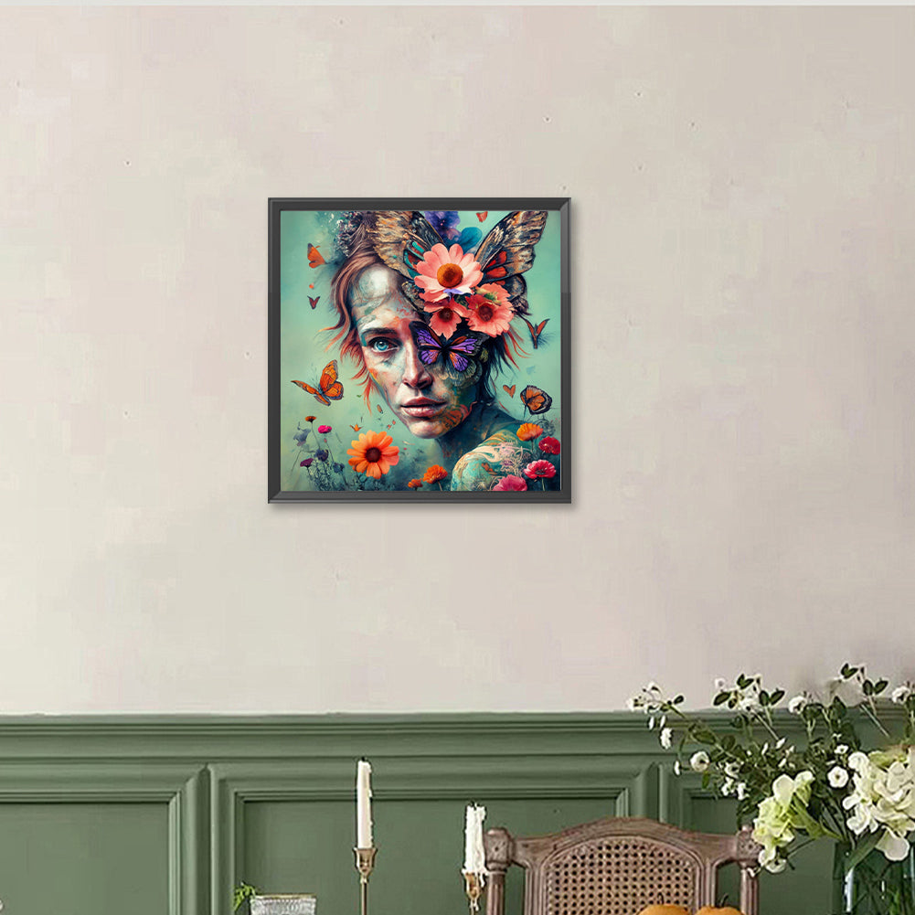 Diamond Painting - Full Round - Flowers And Girl (40*40CM)