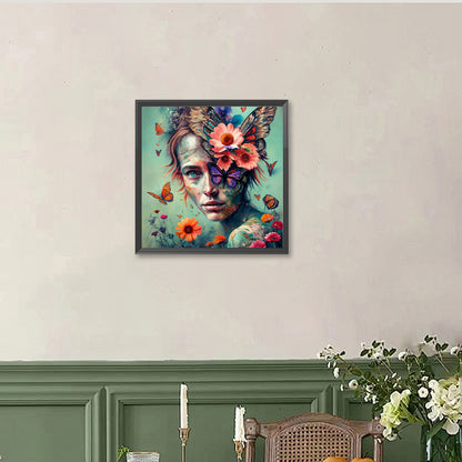 Diamond Painting - Full Round - Flowers And Girl (40*40CM)