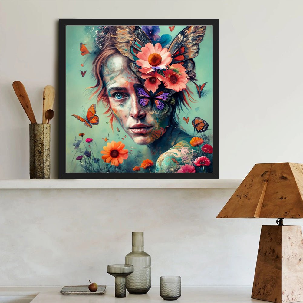 Diamond Painting - Full Round - Flowers And Girl (40*40CM)