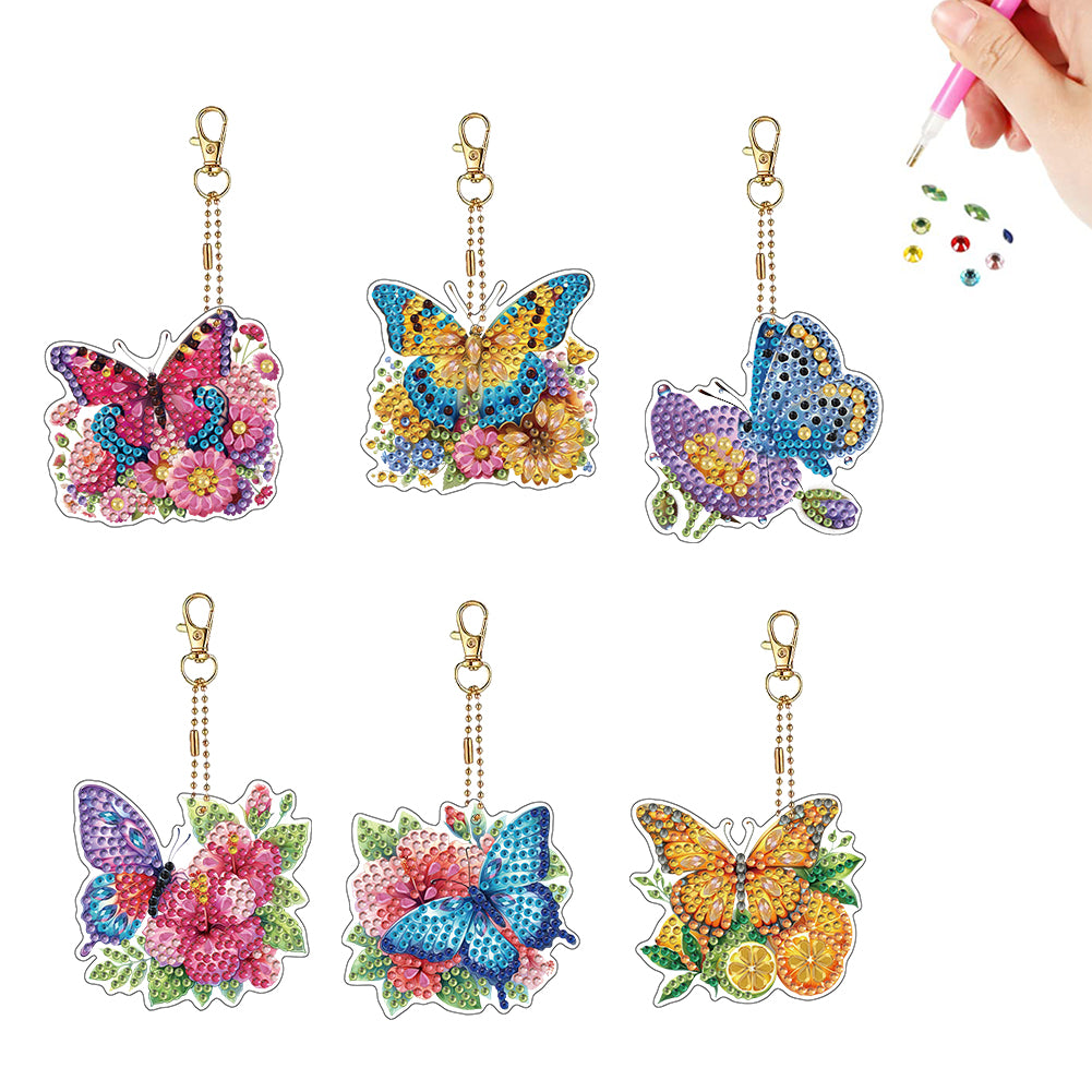 6Pcs Double Sided Special Shaped Beautiful Pattern Full Drill Keyring for Adults