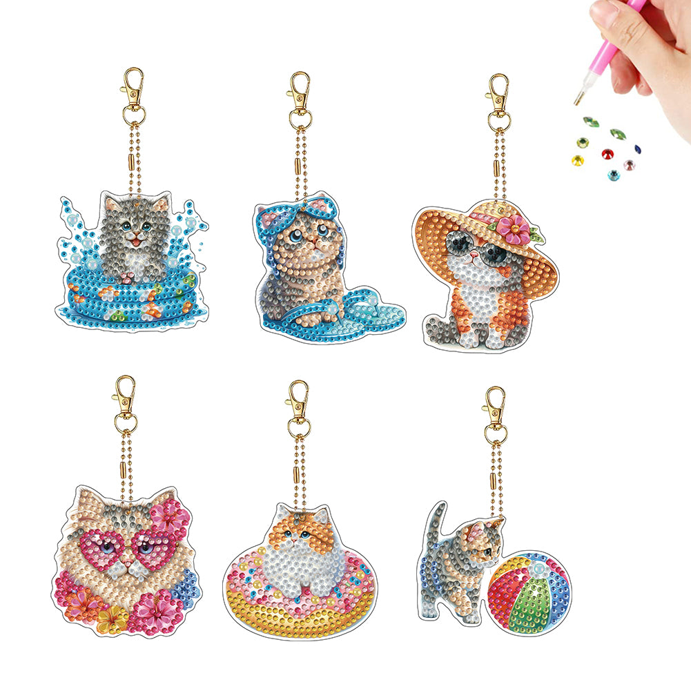 6Pcs Double Sided Special Shaped Beautiful Pattern Full Drill Keyring for Adults