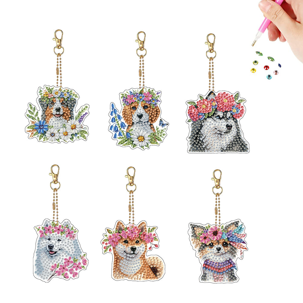 6Pcs Double Sided Special Shaped Beautiful Pattern Full Drill Keyring for Adults