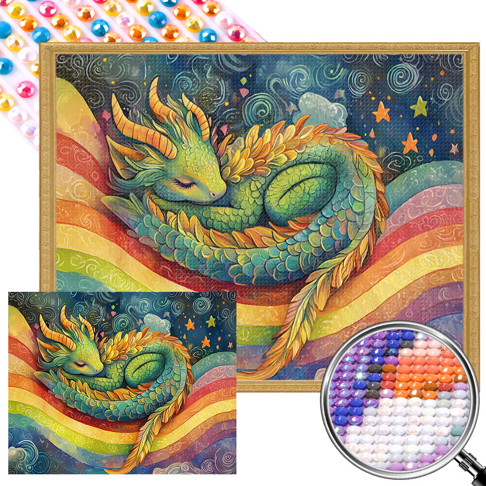 AB Diamond Painting - Full Round - Little Dragon On The Rainbow (50*40CM)