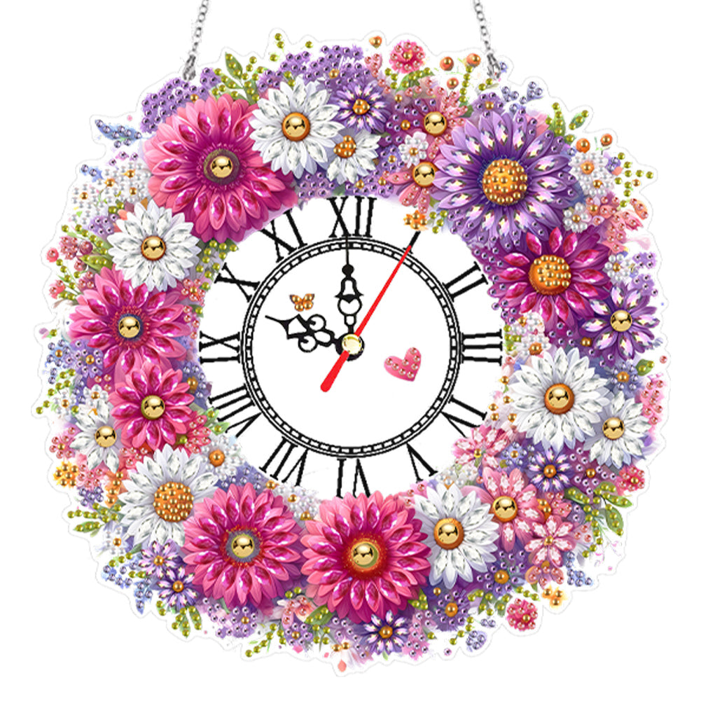 Acrylic Special Shape Flowers 5D Diamond Painting Clock Art Craft for Home Decor