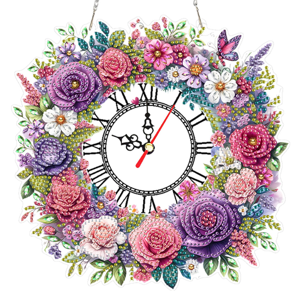 Acrylic Special Shape Flowers 5D Diamond Painting Clock Art Craft for Home Decor