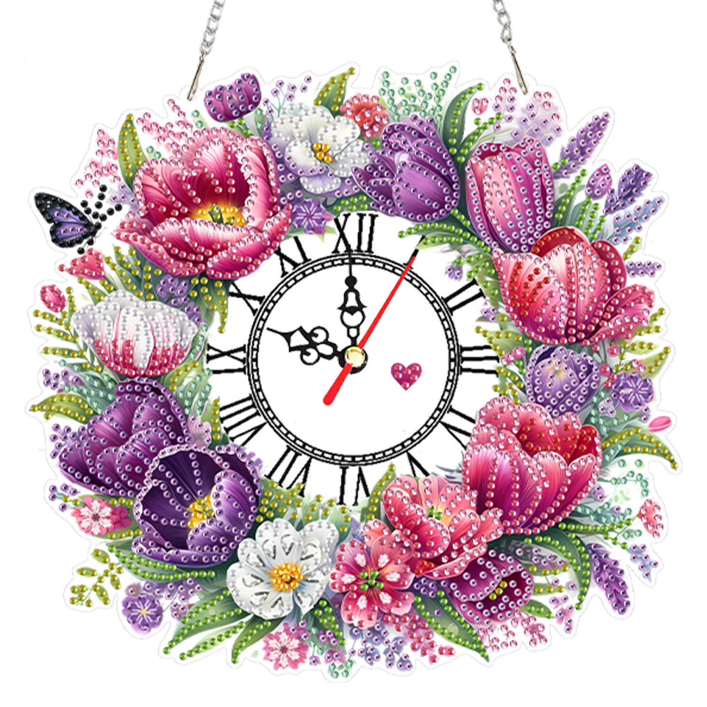 Acrylic Special Shape Flowers 5D Diamond Painting Clock Art Craft for Home Decor