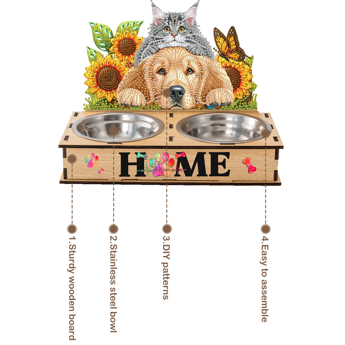 5D DIY Diamond Painting Water Feeder Diamond Art Dog Bowl for Small Medium Pets