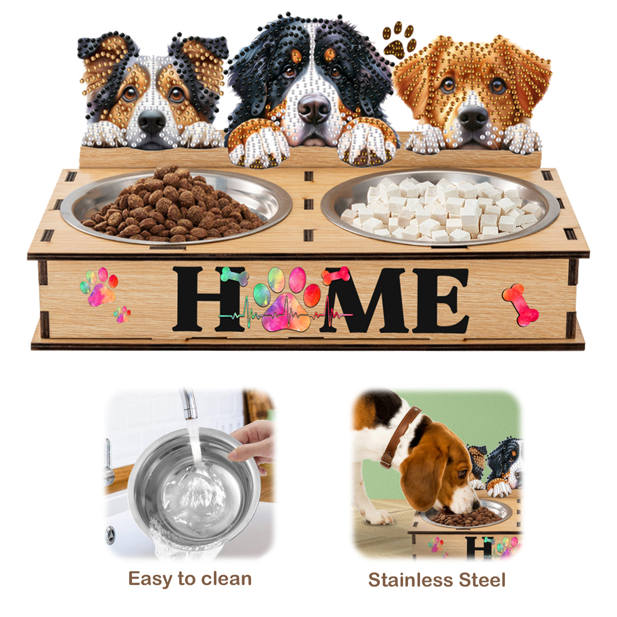 5D DIY Diamond Painting Water Feeder Diamond Art Dog Bowl for Small Medium Pets