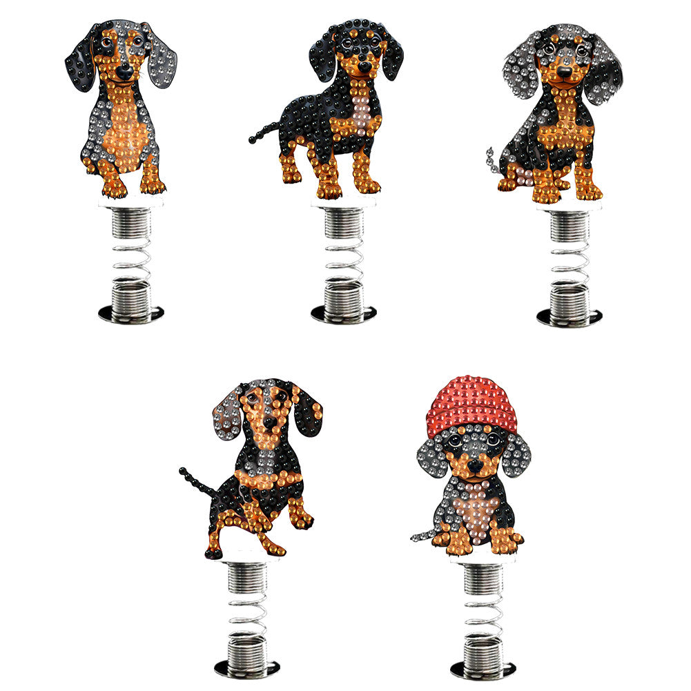 5Pcs Dachshund Diamond Painting Car Dashboard Shake Head Doll for Car Interior