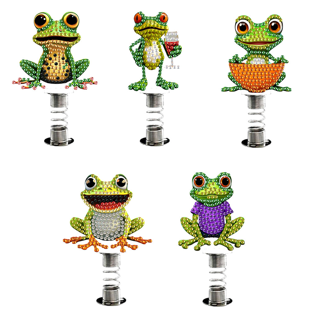 5Pcs Frog Diamond Painting Car Dashboard Shake Head Doll Spring Stand Doll