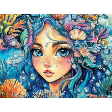 Load image into Gallery viewer, AB Diamond Painting - Full Round - Blue-Haired Ocean Girl (40*30CM)
