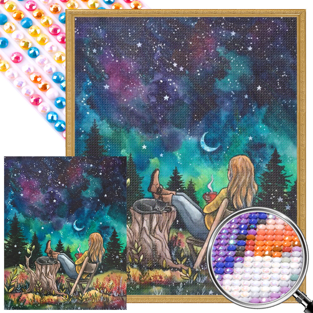 AB Diamond Painting - Full Round - Moon Watching At Night (40*50CM)
