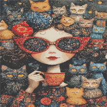 Load image into Gallery viewer, Diamond Painting - Full Round - Coffee Cat Girl (40*60CM)
