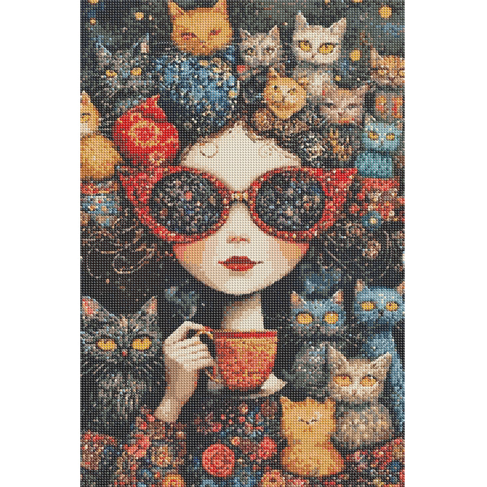 Diamond Painting - Full Round - Coffee Cat Girl (40*60CM)