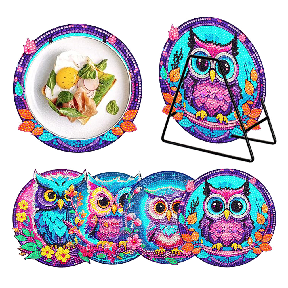 4 Pcs Wooden Diamond Painting Placemats with Holder Round Diamond Art Table Mats