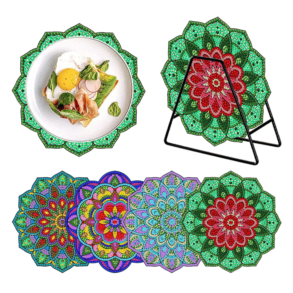 4 Pcs Wooden Diamond Painting Placemats with Holder Round Diamond Art Table Mats