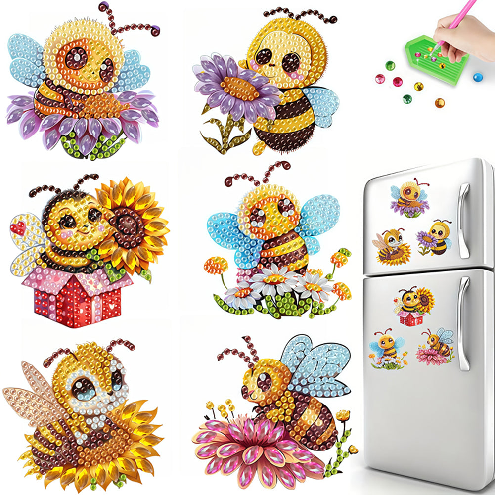 6pcs Flower Insect DIY Diamond Painting Magnet Refrigerator for Adults Beginners