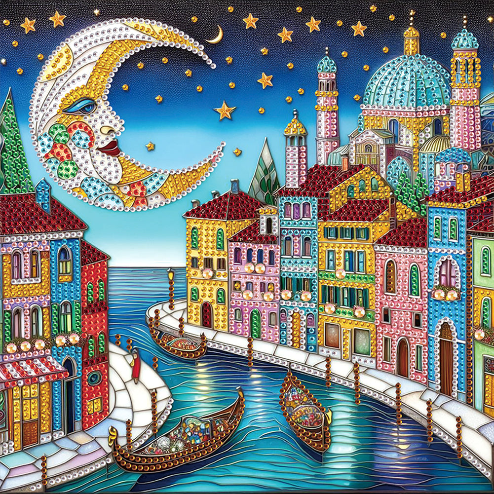 Diamond Painting - Partial Special Shaped - Colorful City Houses (30*30CM)