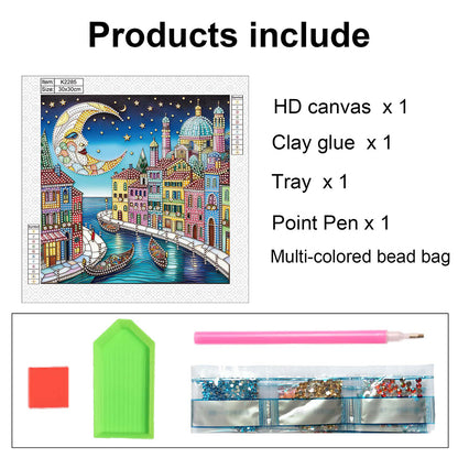 Diamond Painting - Partial Special Shaped - Colorful City Houses (30*30CM)