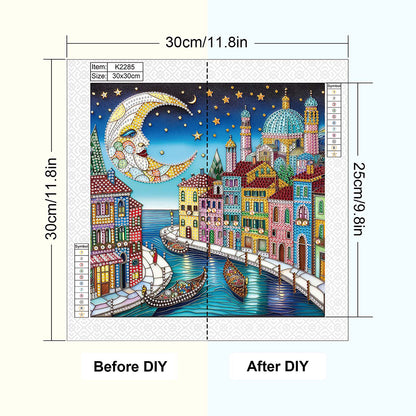 Diamond Painting - Partial Special Shaped - Colorful City Houses (30*30CM)