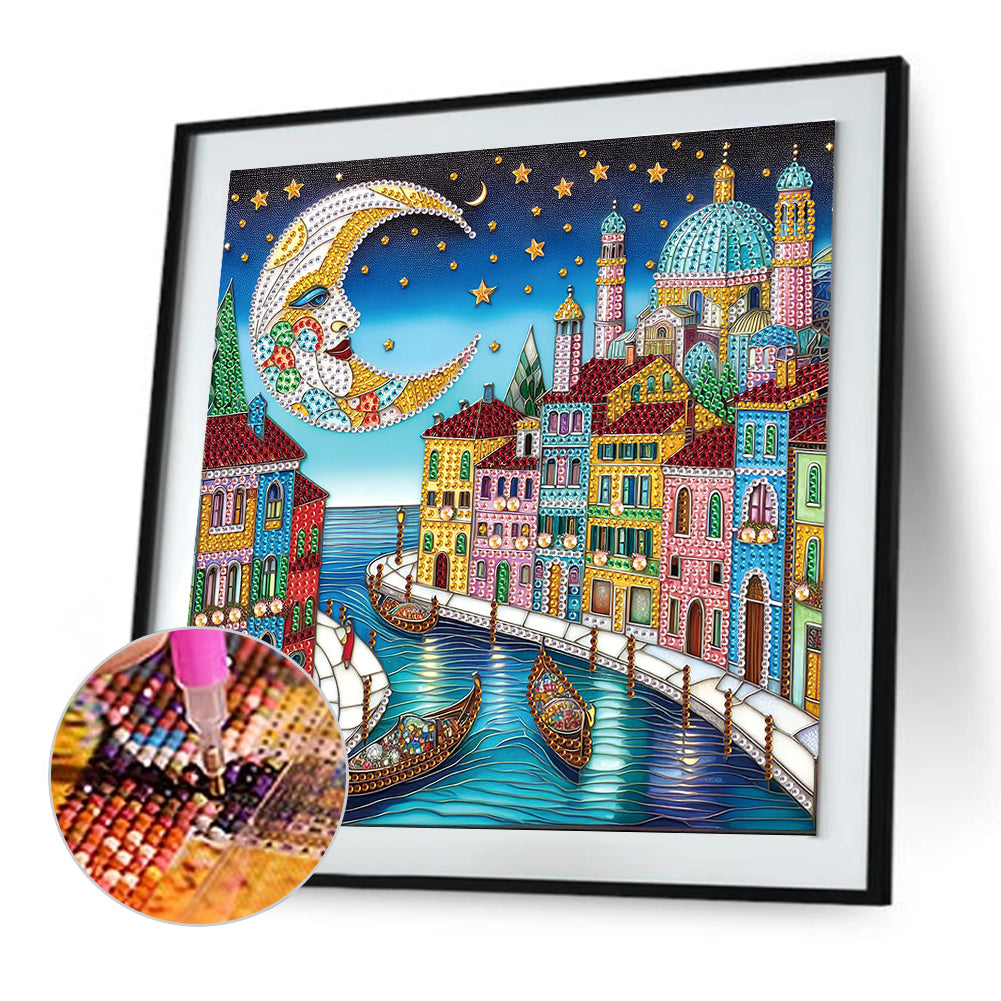 Diamond Painting - Partial Special Shaped - Colorful City Houses (30*30CM)