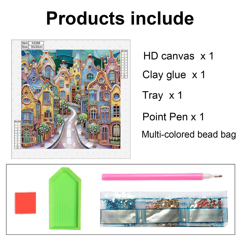 Diamond Painting - Partial Special Shaped - Colorful City Houses (30*30CM)