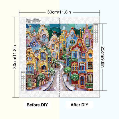 Diamond Painting - Partial Special Shaped - Colorful City Houses (30*30CM)
