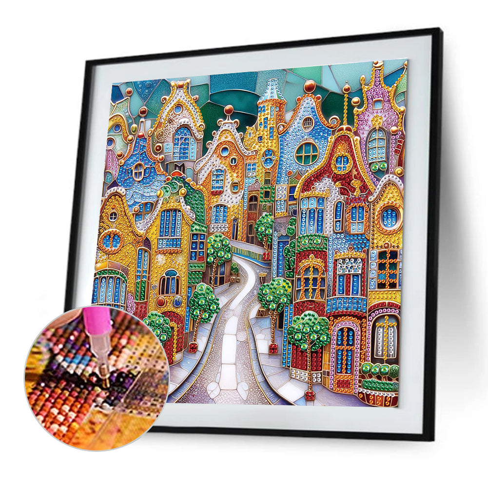 Diamond Painting - Partial Special Shaped - Colorful City Houses (30*30CM)