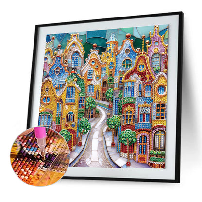 Diamond Painting - Partial Special Shaped - Colorful City Houses (30*30CM)