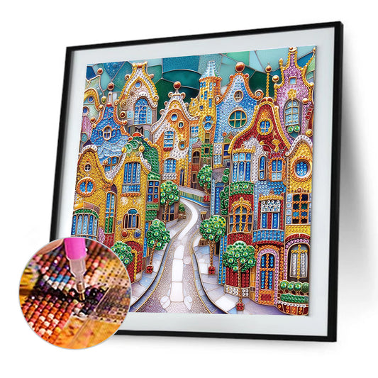 Diamond Painting - Partial Special Shaped - Colorful City Houses (30*30CM)