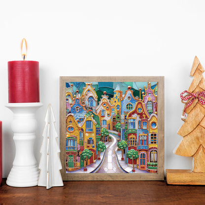 Diamond Painting - Partial Special Shaped - Colorful City Houses (30*30CM)