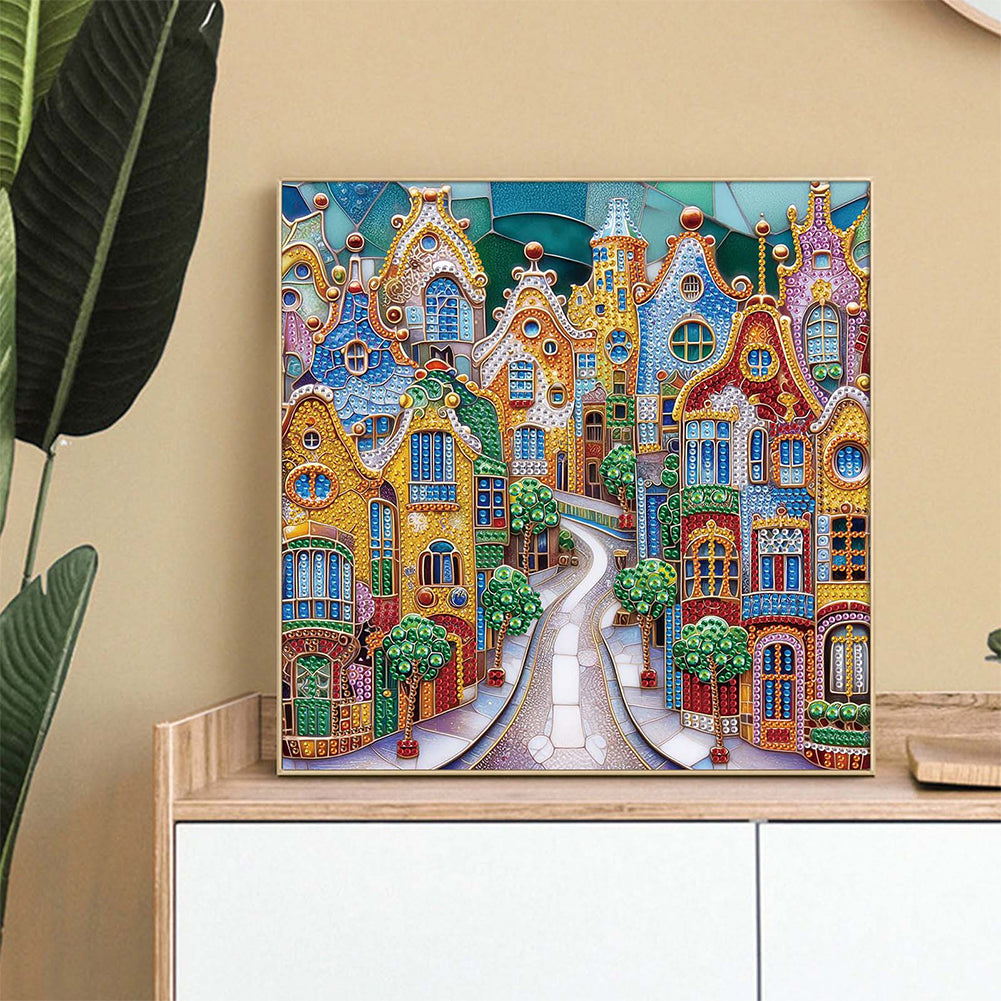 Diamond Painting - Partial Special Shaped - Colorful City Houses (30*30CM)