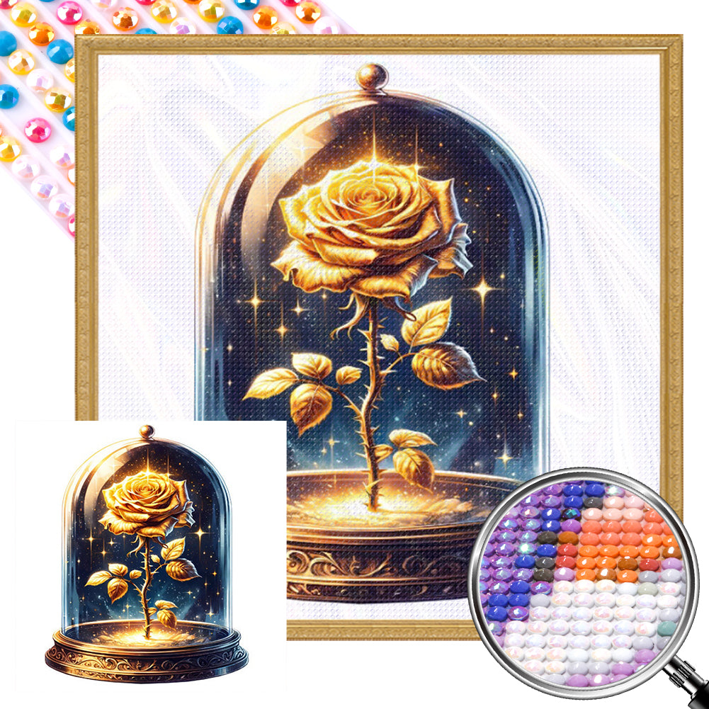 AB Diamond Painting - Full Round - Yellow Rose In Glass Case (40*40CM)