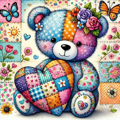 Diamond Painting - Full Square - Colorful Patchwork Bear (30*30CM)