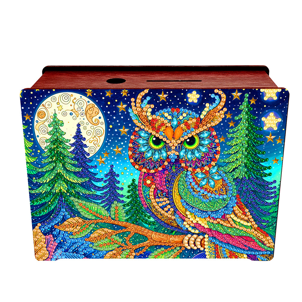 Diamond Painting Piggy Bank Wooden Coin Bank for Home Decor and Gift (Owl)