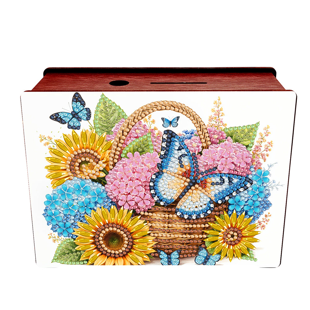 Diamond Painting Piggy Bank Wooden Coin Bank for Home Decor and Gift (Butterfly)