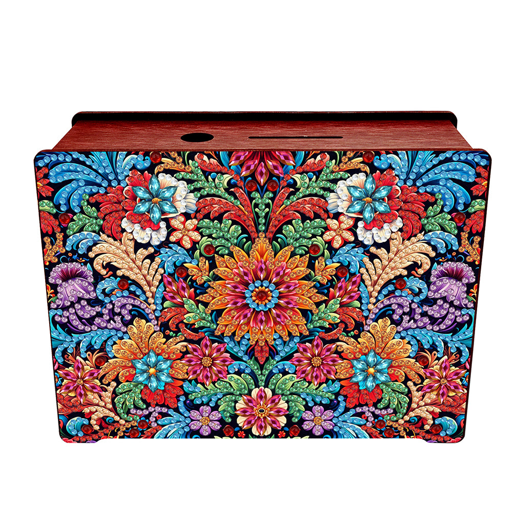Diamond Painting Piggy Bank Wooden Coin Bank for Home Decor and Gift (Flowers)