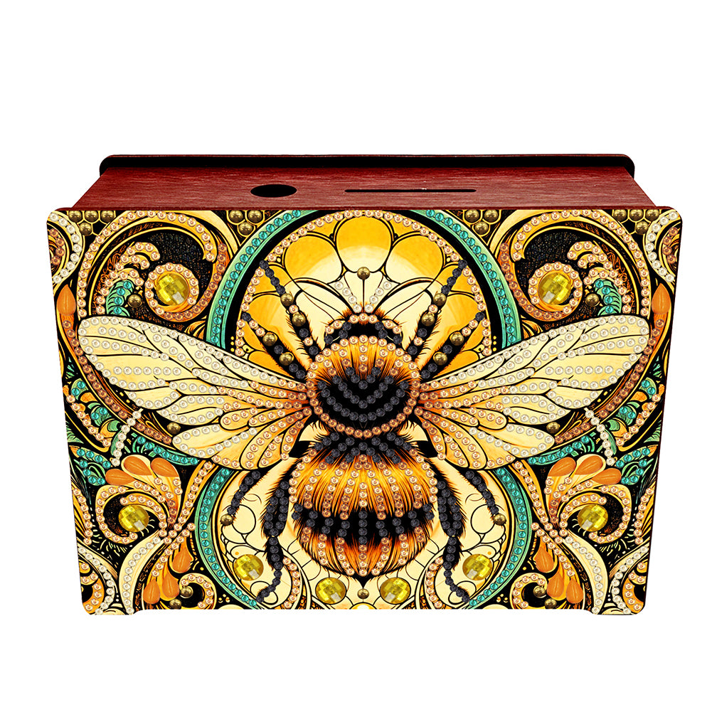 Diamond Painting Piggy Bank Wooden Coin Bank for Home Decor and Gift (Bee)