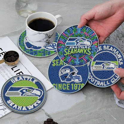 Rugby Team 6pcs DIY Diamond Painting Coasters W/ Holder for Beginner Adult Gift