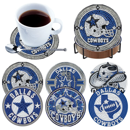 Rugby Team 6pcs DIY Diamond Painting Coasters W/ Holder for Beginner Adult Gift