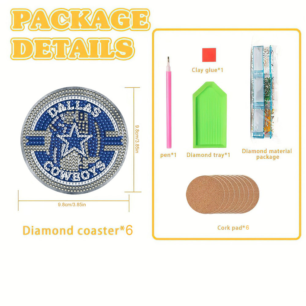 Rugby Team 6pcs DIY Diamond Painting Coasters W/ Holder for Beginner Adult Gift