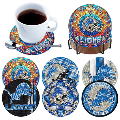 Rugby Team 6pcs DIY Diamond Painting Coasters W/ Holder for Beginner Adult Gift