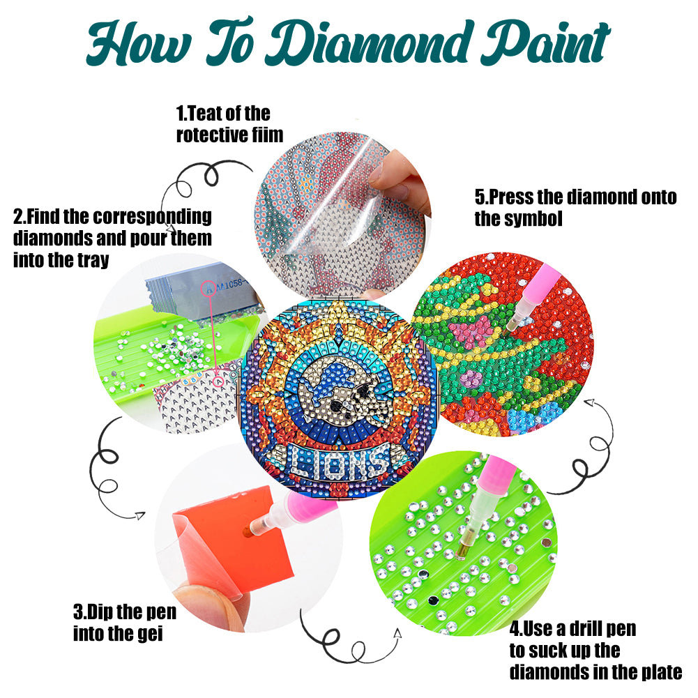 Rugby Team 6pcs DIY Diamond Painting Coasters W/ Holder for Beginner Adult Gift