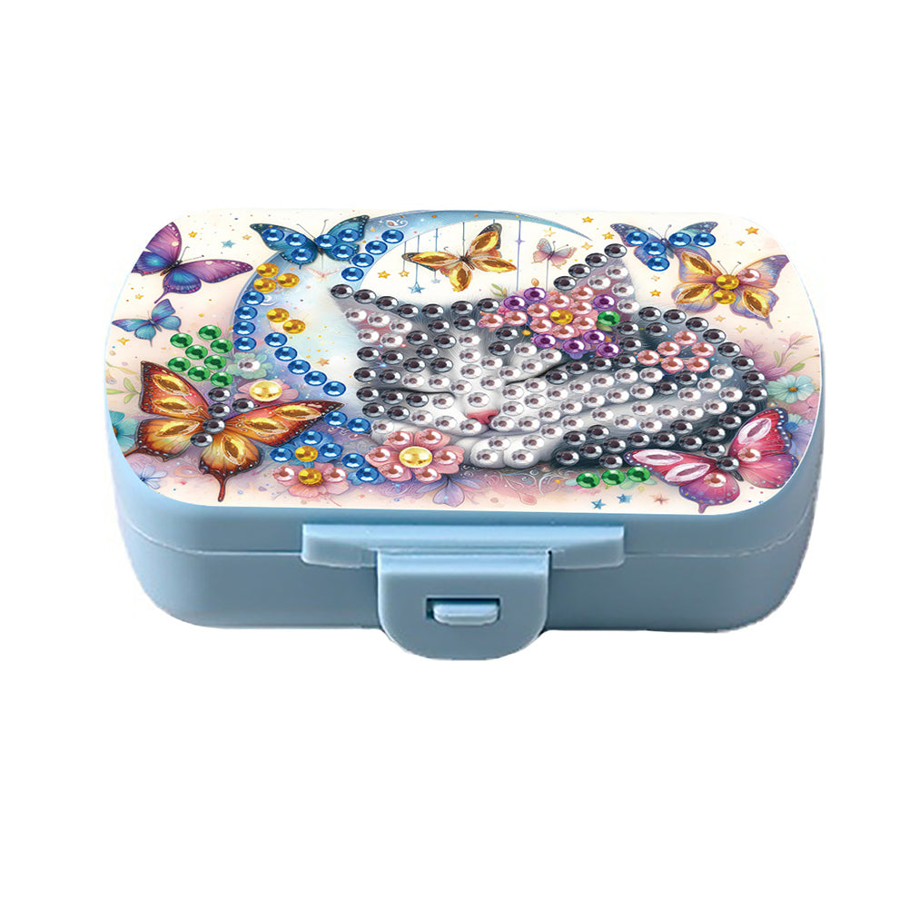 5D DIY Diamond Painting Dot Pill Case Diamond Art Pill Storage Box (Cat)
