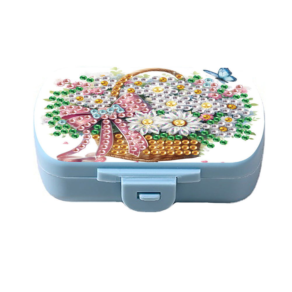 5D DIY Diamond Painting Dot Pill Case Diamond Art Pill Storage Box (Flowers)