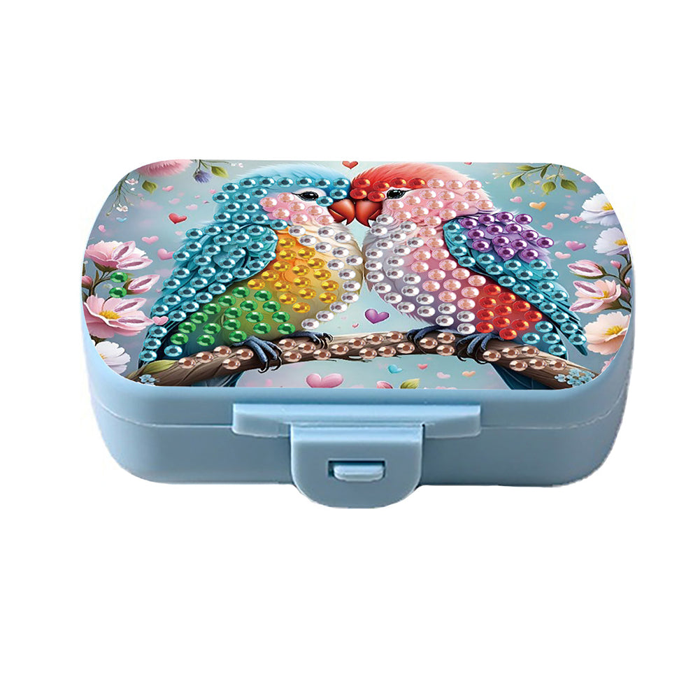 5D DIY Diamond Painting Dot Pill Case Diamond Art Pill Storage Box (Parrot)