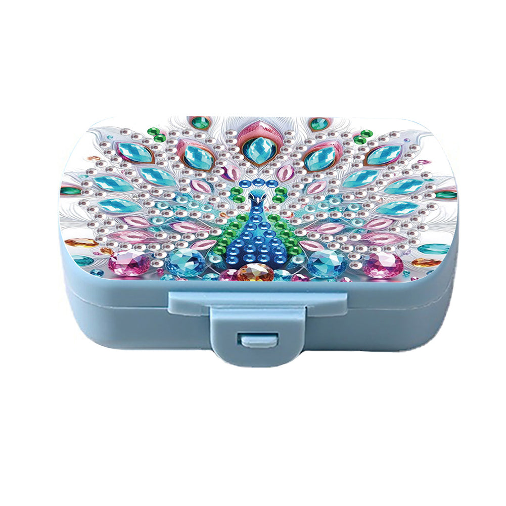 5D DIY Diamond Painting Dot Pill Case Diamond Art Pill Storage Box (Peacock)