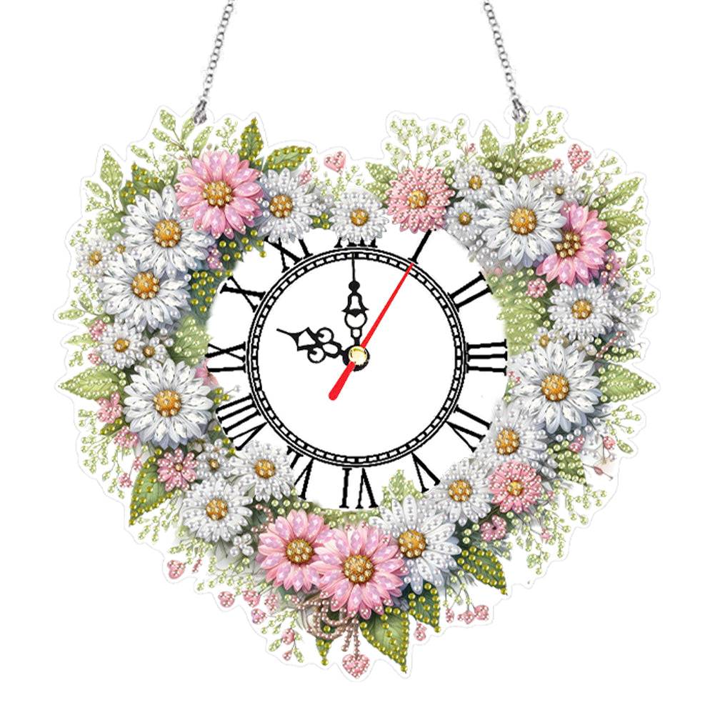 Acrylic Special Shape Daisy 5D Diamond Painting Clock Art Craft for Desktop Wall